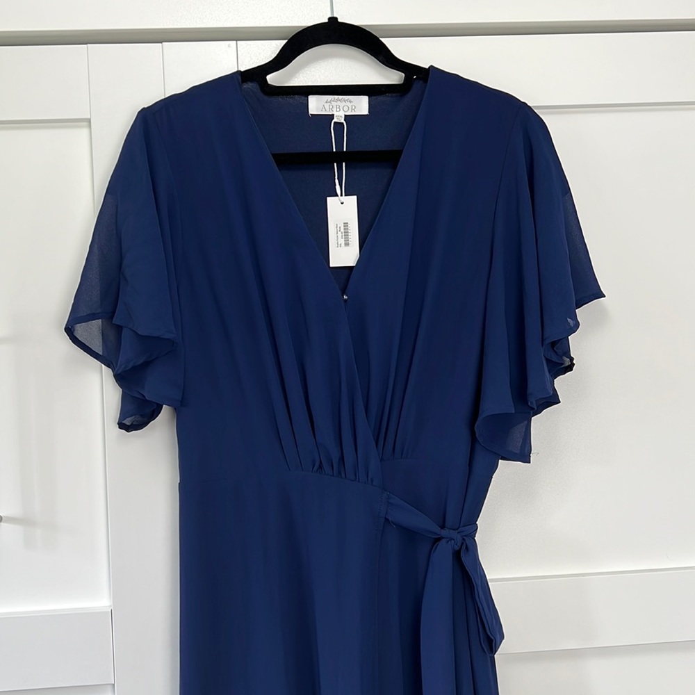 New Arbor&Co Navy Naples Flutter Sleeve Maxi Dress